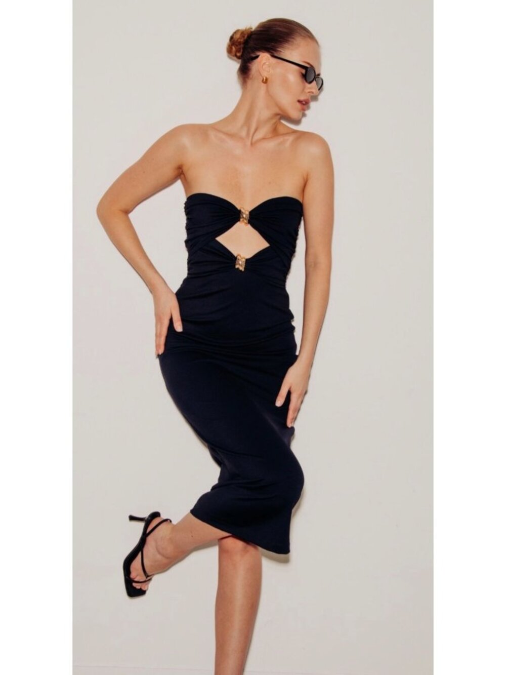 Torn By Ronny Kobo Lia Strapless Midi Dress Black Womens Size Large